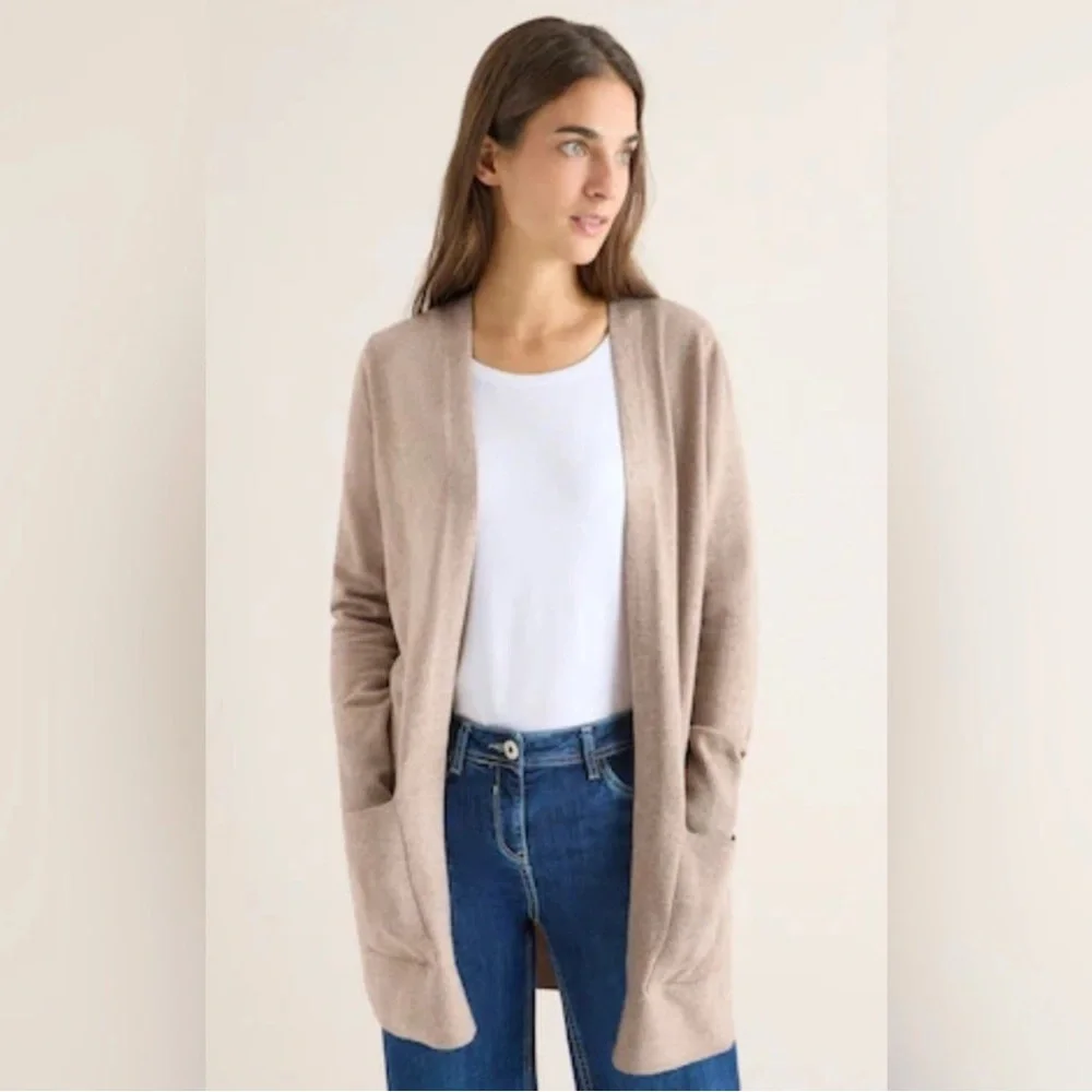 CASHMERE Wool Cardigan Sweater Brown Beige Tan Neutral Long Open Front Small